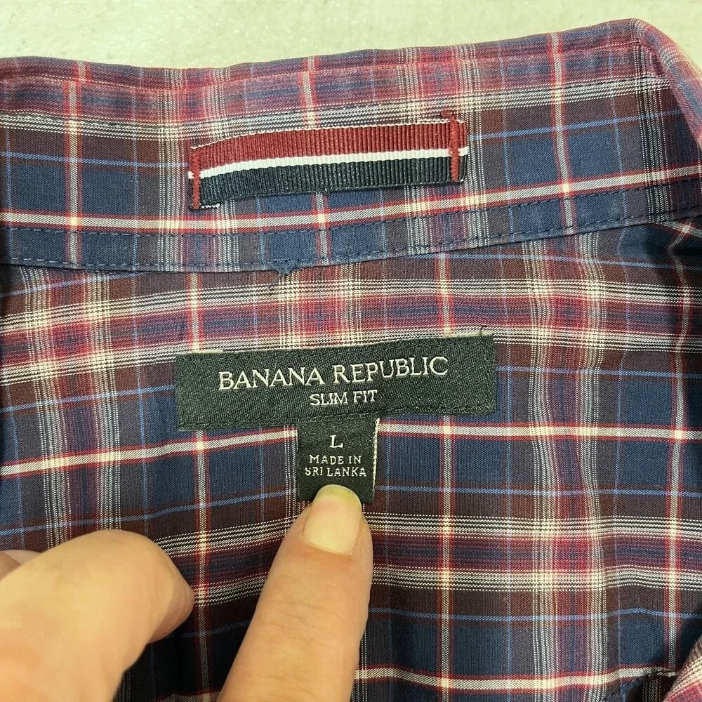 Banana Republic Pearl Snap‎ Western Shirt Mens L Plaid Slim Cowboy Farm Casual